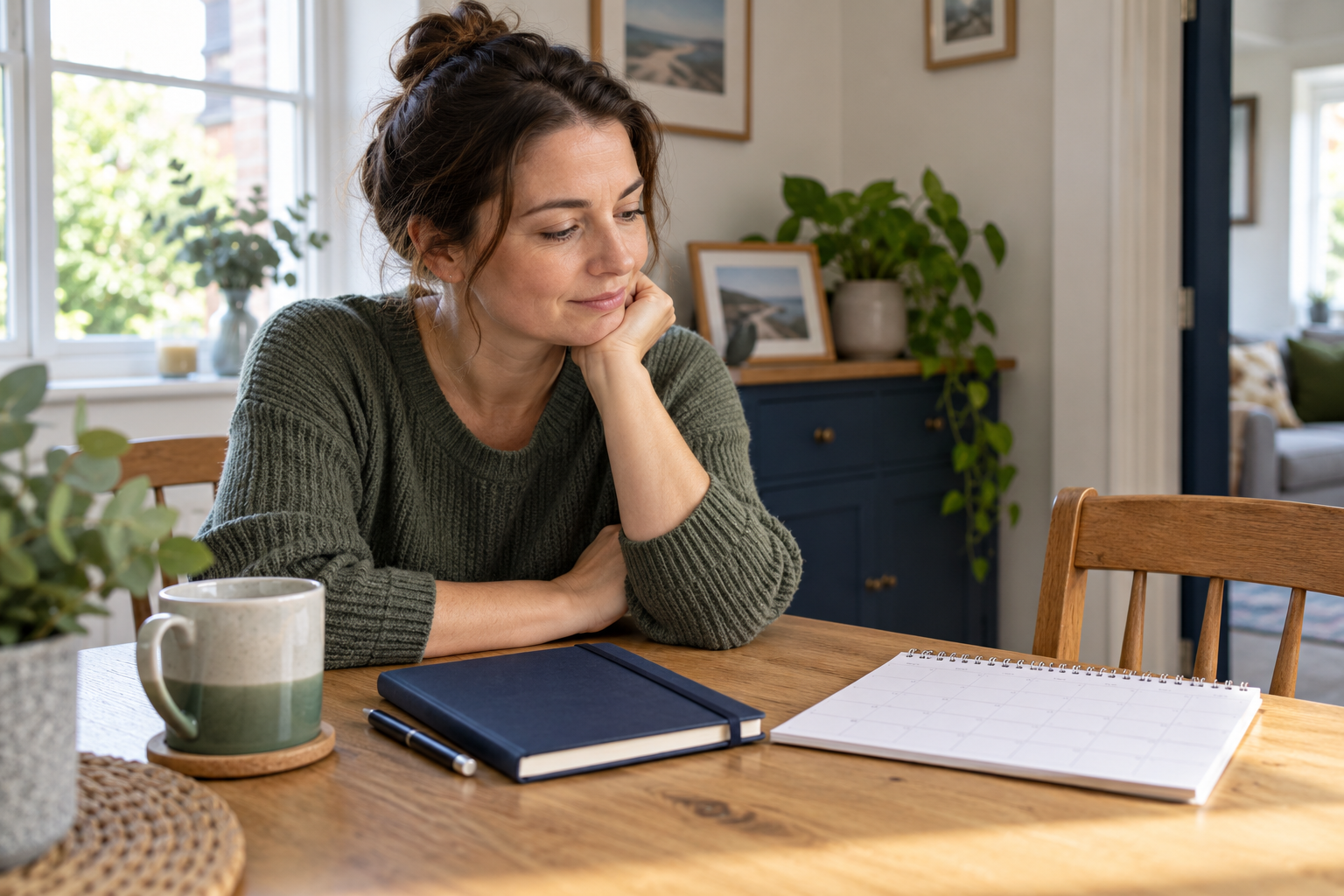 An adult considering next steps at home